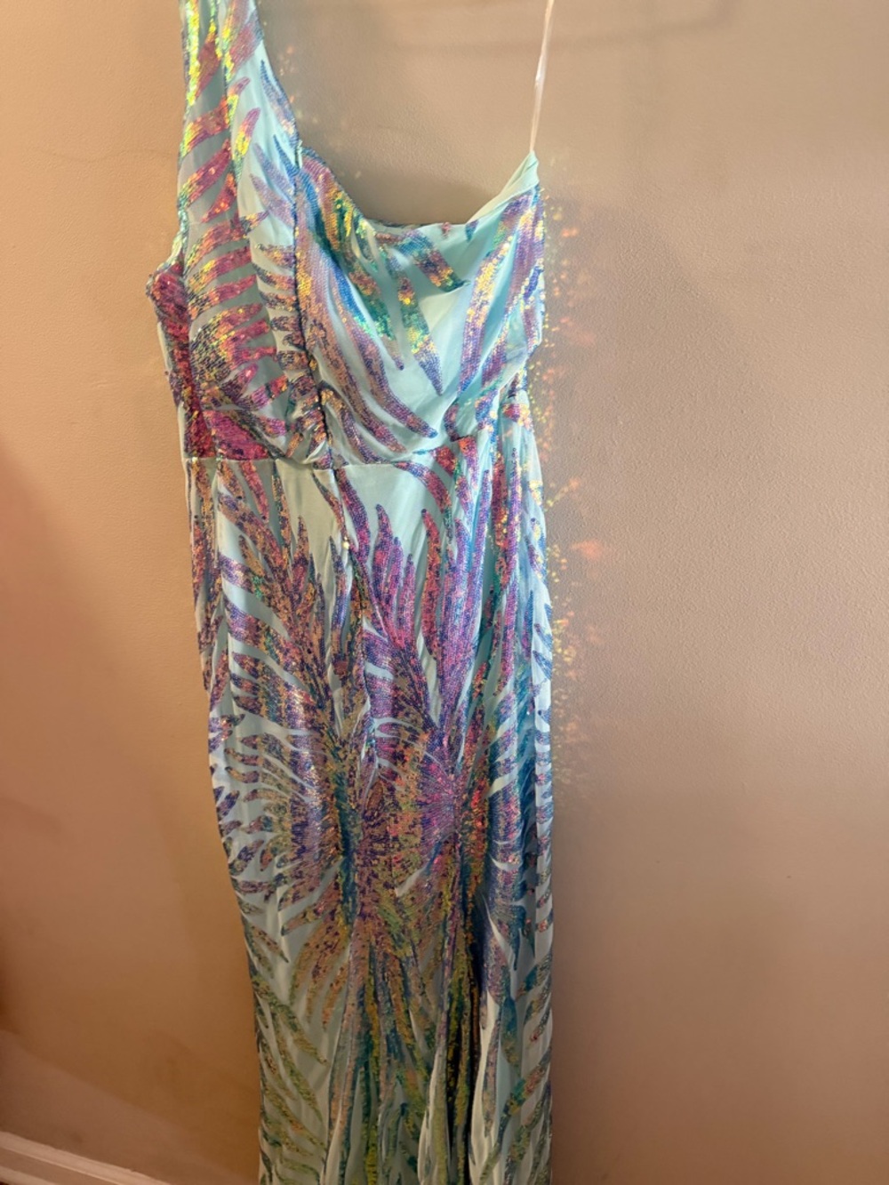 Women’s XL, Giffinsetti, Aqua & purple Iridescent Sequin Prom Dress - Picture 8 of 16